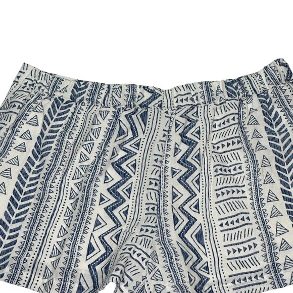 Aztec Print Womens Shorts L High Rise Pockets Elastic Waist Blue White - Picture 4 of 9